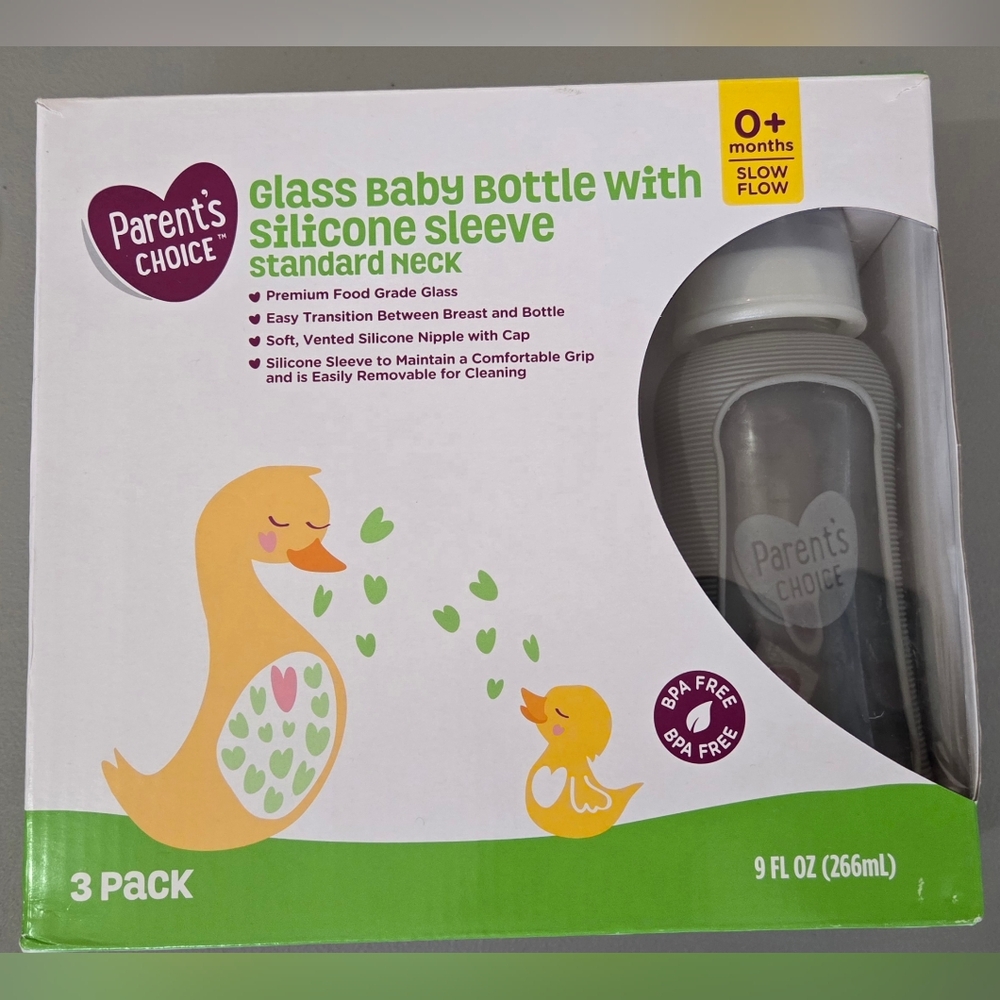 Parent's Choice Glass Baby Bottles with Silicone Sleeve - Gray 3 Pack